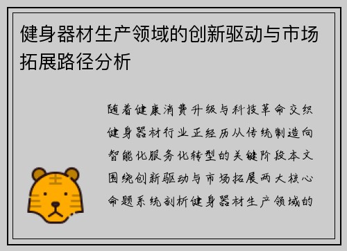 健身器材生产领域的创新驱动与市场拓展路径分析