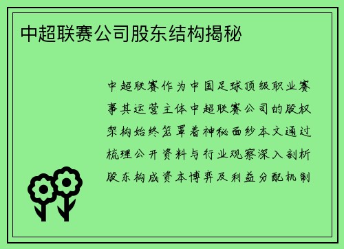 中超联赛公司股东结构揭秘