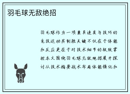 羽毛球无敌绝招